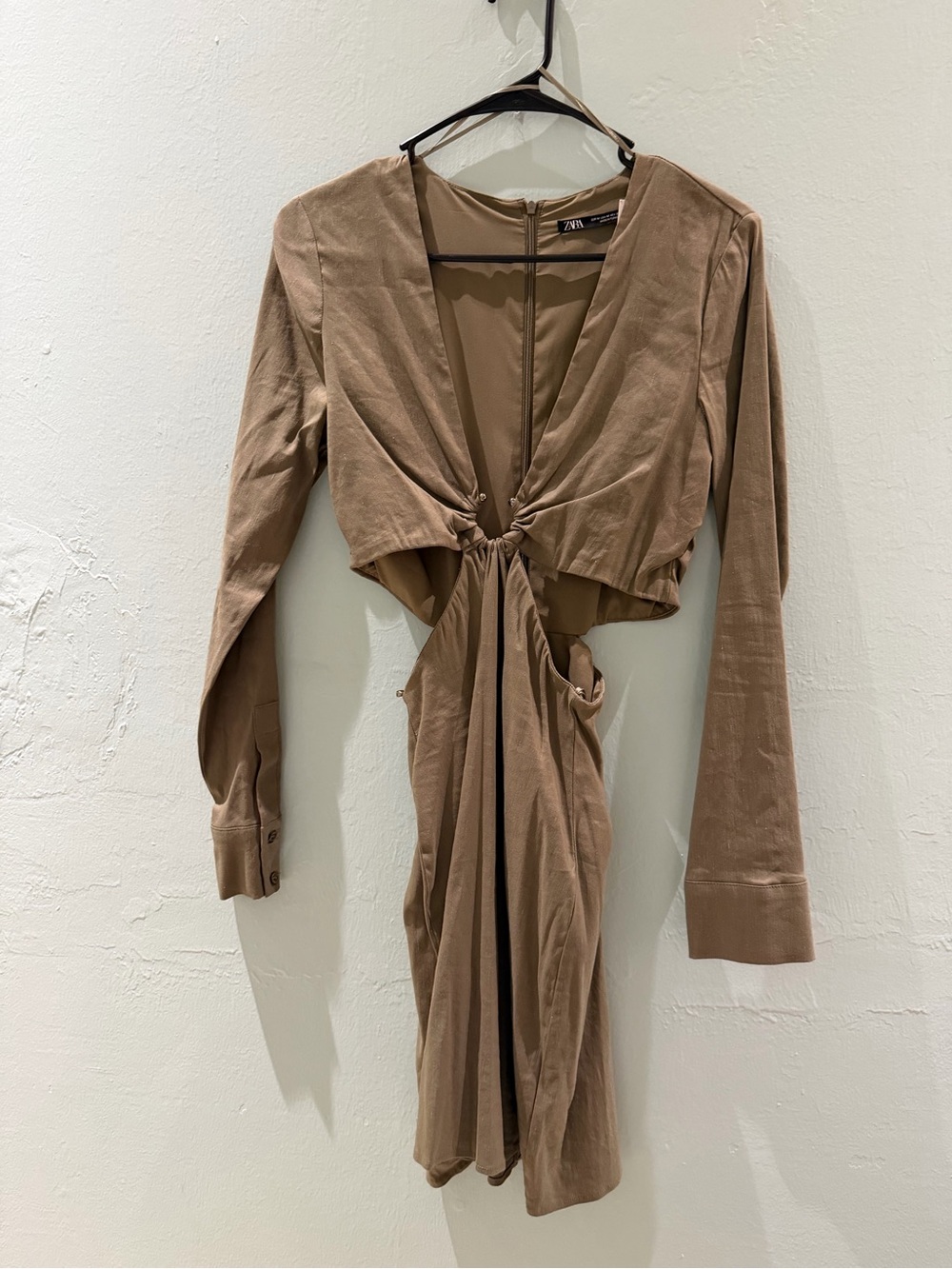 Zara Taupe Tie-Front Midi Dress